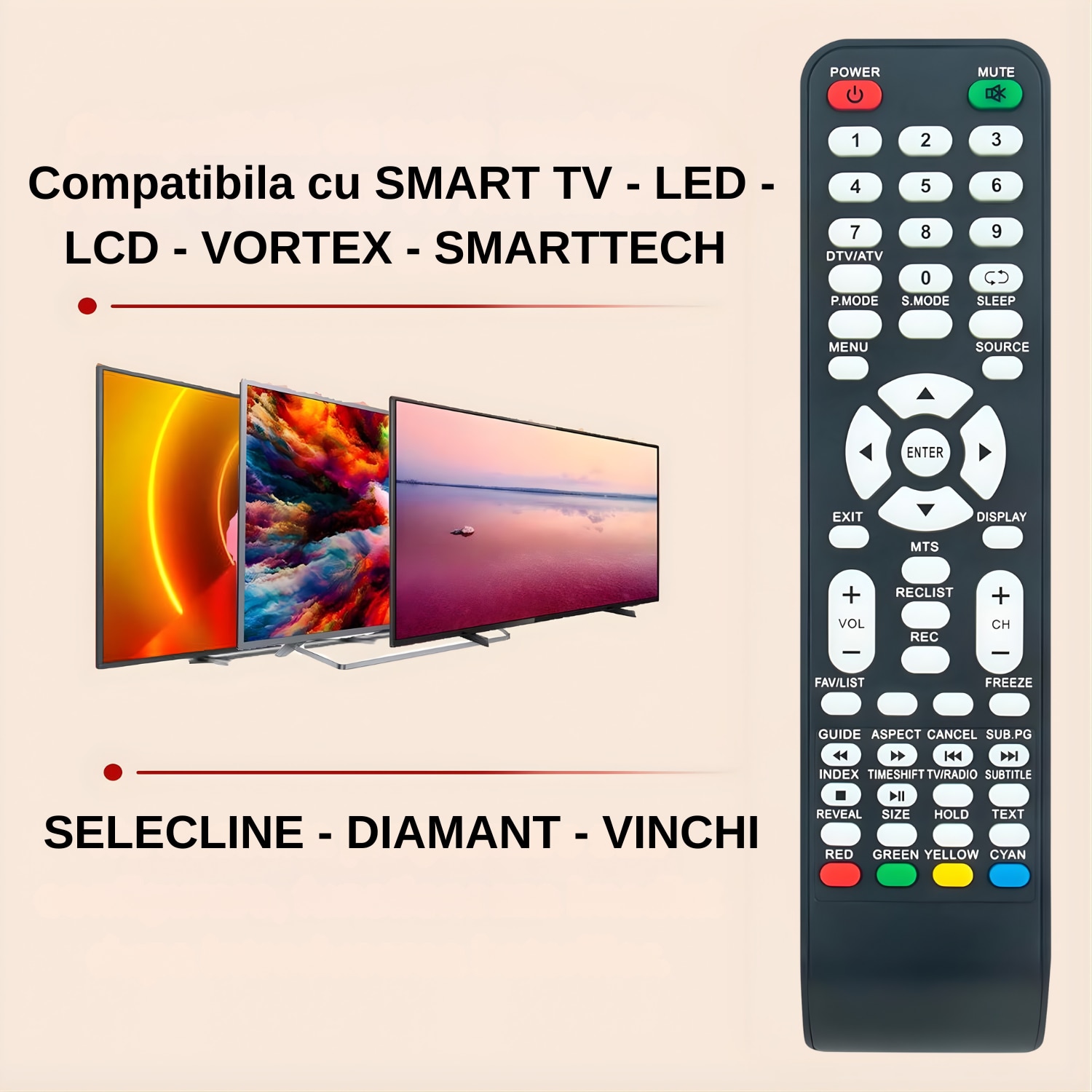 Telecomanda TV Universala compatibila cu Smart TV LED, LCD Vortex ...