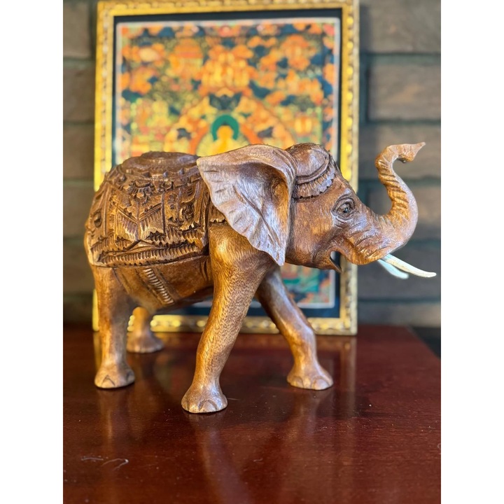 Декоративна статуетка Слон от дърво SUAR, ръчно изработена, 20x30см