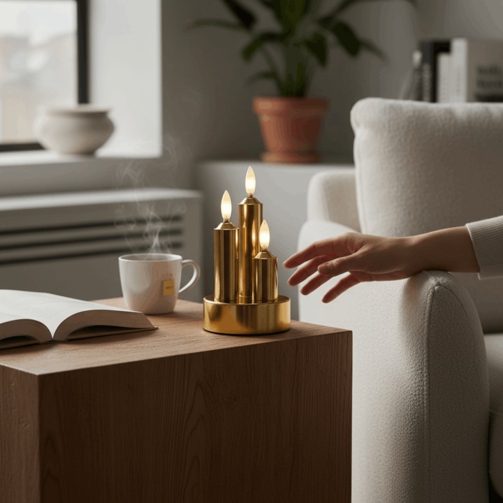 Lumanare Decorativa LED Tip Lumanari cu Lumina Calda, 14, 5 × 7, 5 cm, Auriu 3xAAA