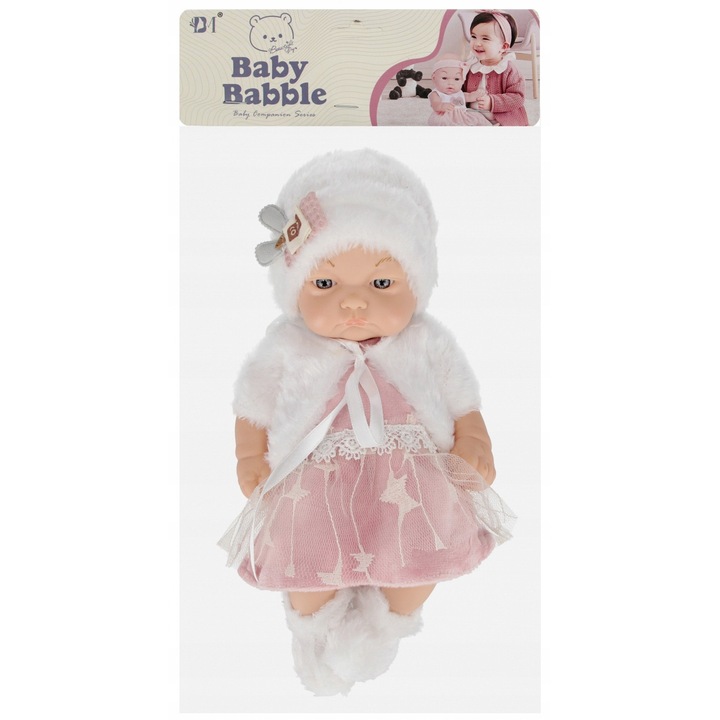 Papusa 25cm, EURO-TRADE, rochie, caciula, 20x24x8cm, pentru copii 3+