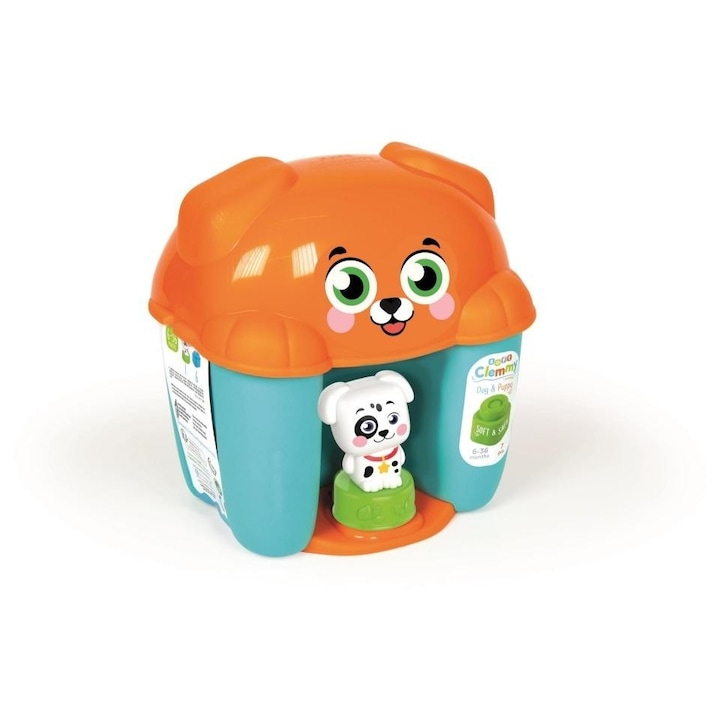 Galeata jucarie copii, Clementoni, in forma de catel, 6 blocuri moi, multicolor