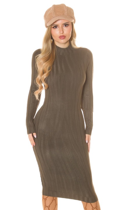 Rochie midi bodycon tricotata cu maneca lunga guler semi inalt, S-L