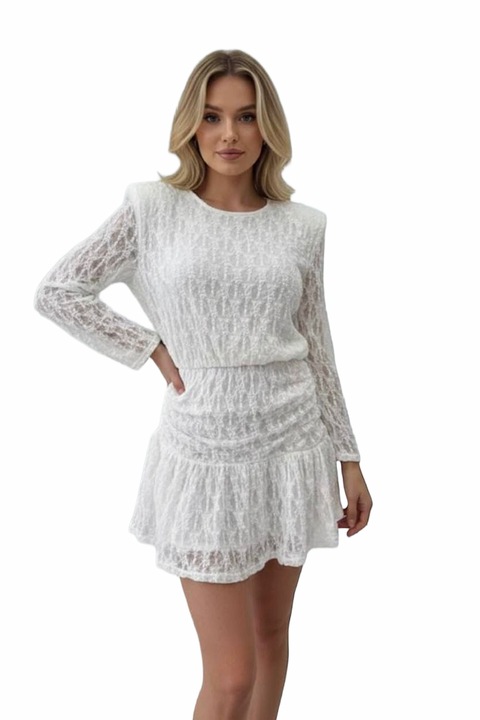 Къса дантелена рокля с волани, FashionForYou, бяла, размер S/M