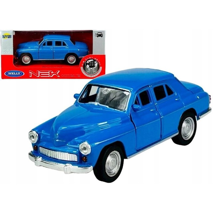 Autómodell, WELLY, Warszawa 224, 1:34, fém, nyitható ajtók, 11 cm