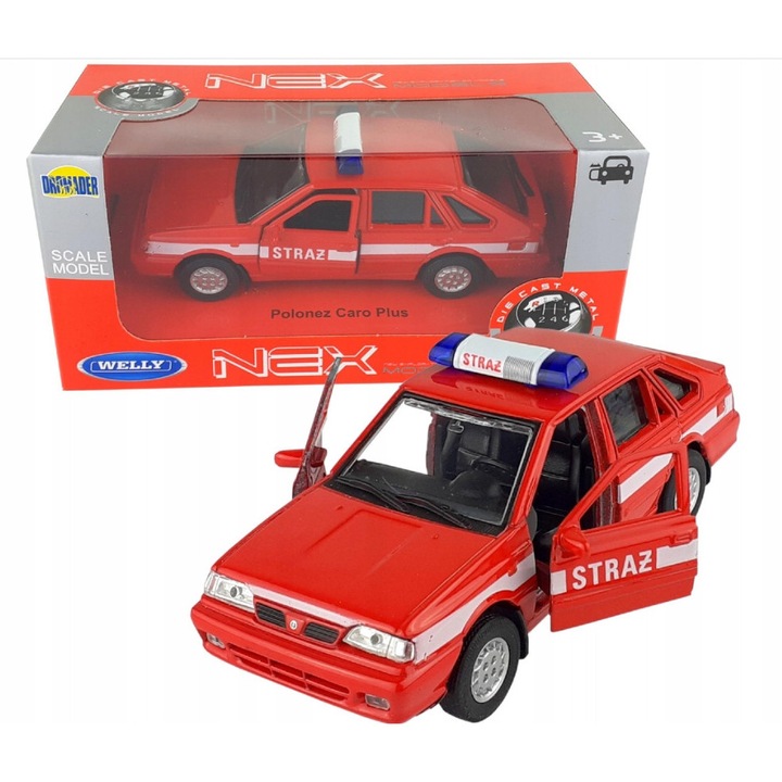 Fém autó, WELLY, piros, 1:34, 11,5 cm, nyitható ajtók