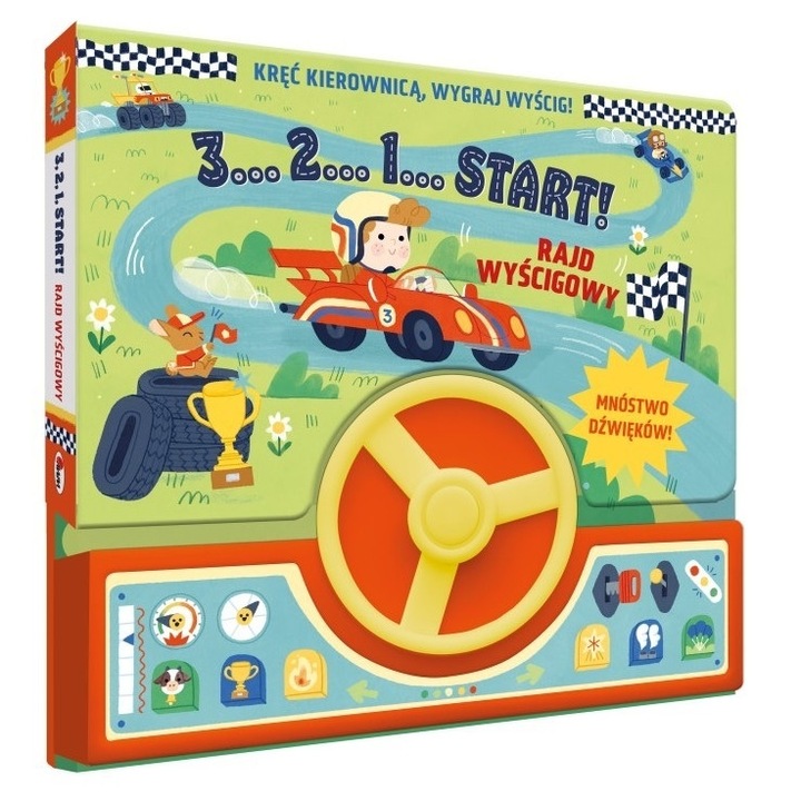 3 2 1 START! RAJD WYSCIGOWY, AWM WYDAWNICTWO, carte interactiva cu sunete, ilustratii colorate, 2023