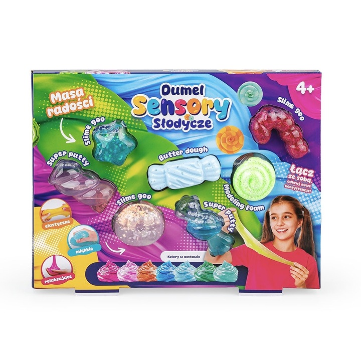 Set de paste modelabile Dumel, 7 culori, 4 texturi, 3 pungi de depozitare, 4+ ani