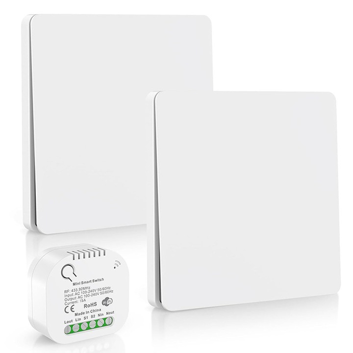 Set 2 intrerupatoare wireless Duueyct 230V 10A alb polar, cu receptor