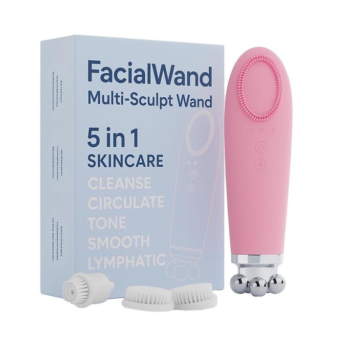 Perie electrica de curatare faciala Rqiurpn, 5 in 1, rezistenta la apa, 4 capete interschimbabile, pentru toate tipurile de ten