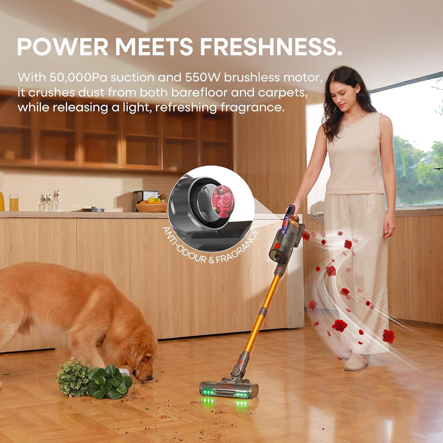 Aspirator vertical fara fir Bedee 2in1 550W putere mare 70min autonomie 26x16x109.7cm