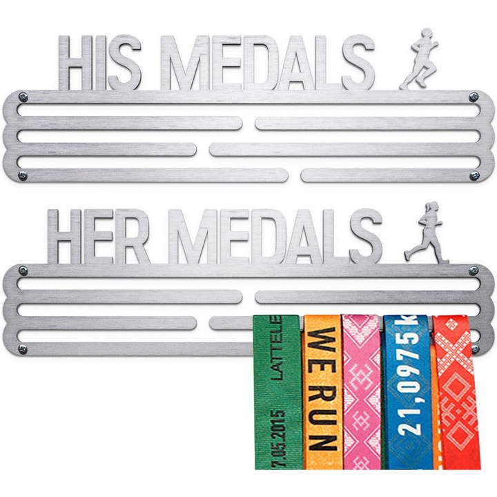 Suport medalii din inox, 2 bucati, capacitate 60 medalii, dimensiuni 30x9.4cm