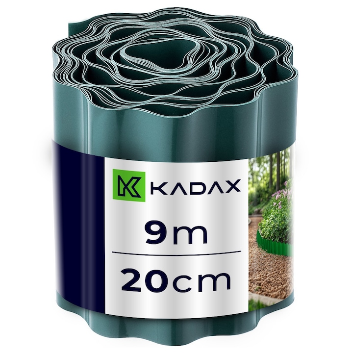 Bordura pentru gazon KADAX, 20cm x 9m, verde, rezistenta la intemperii