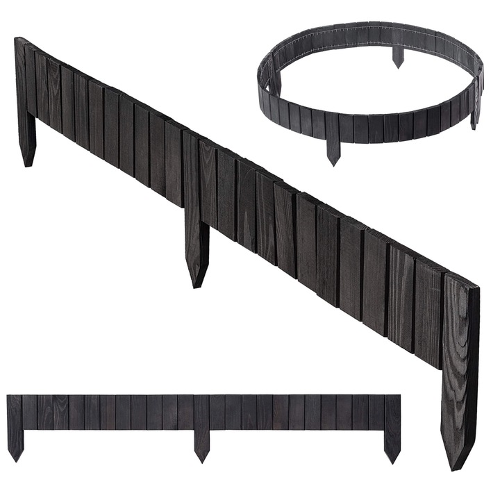 Gard din lemn KADAX set 115x10cm gri, flexibila, usor de montat