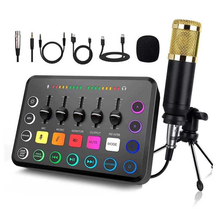 Duueyct F11 audio keverő, élő audio interfész, egyedi vezérlés, DJ effektek, hangváltó, 3.5mm/XLR