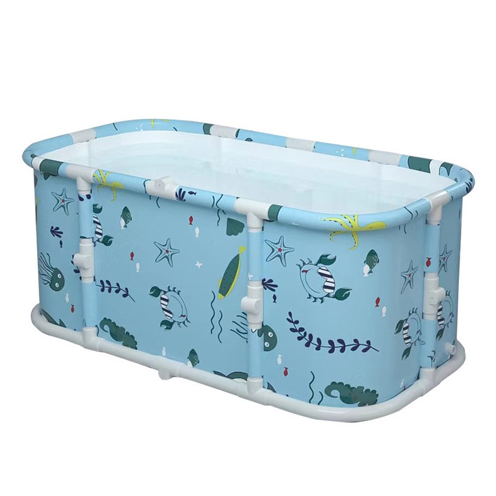 Cada portabila, Rqiurpn, pliere cu o singura atingere/nu necesita instalare, izolatie groasa, spa pentru baie, 120x60x50 cm, potrivita pentru adulti/copii, PVC, design oceanic, verde