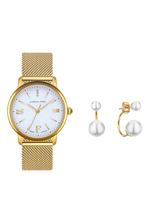 Amelia Parker, Set de cercei si ceas cu diamante, Auriu, Alb optic