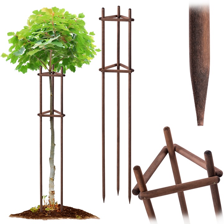 Suport de plante KADAX, 195 cm, maro, din lemn, stabilitate, usor de montat