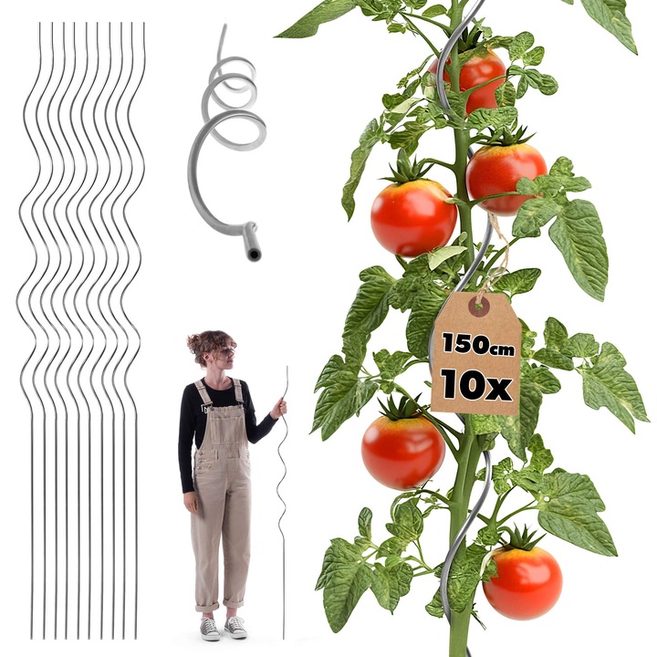 Suport spiralat pentru plante KADAX, aluminiu, 150 cm, set 10 buc, argintie