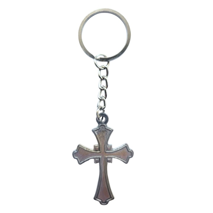Fém kulcstartó, kereszt mintás, gótikus stílusú, ezüst színű, rozsdamentes acélból, Dactylion®