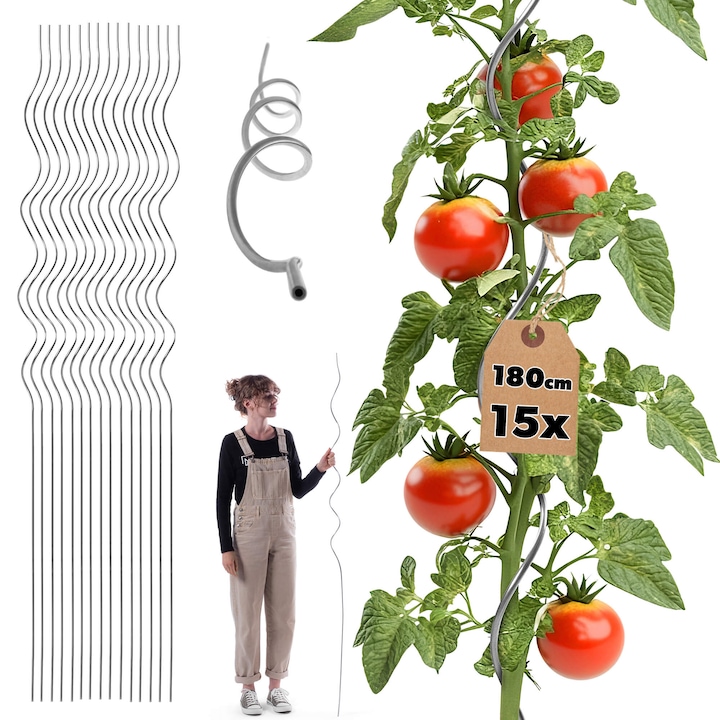 Suport spiralat pentru plante KADAX, aluminiu, 180 cm, set 15 buc, argintiu