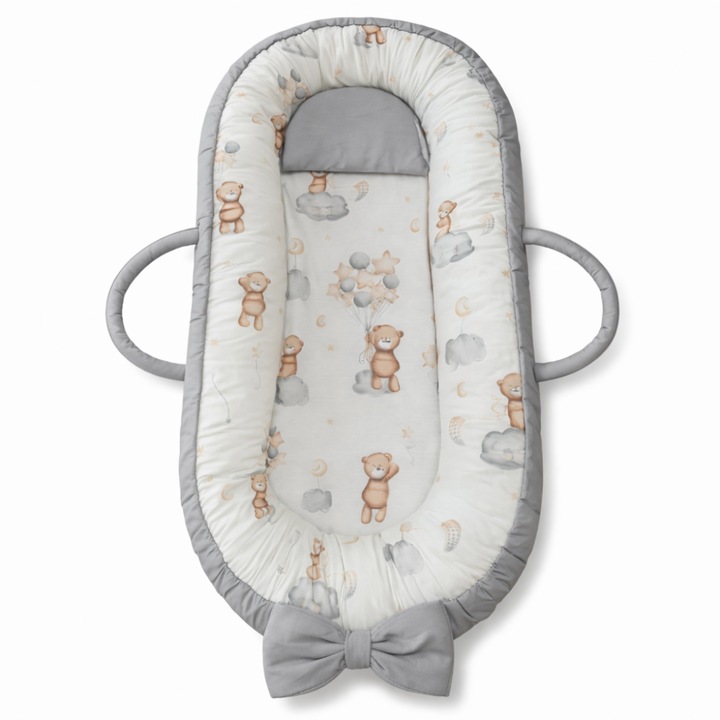 Cuib pentru bebeluși Kapinka, cu fundiță, Ursulet maro, 90x50