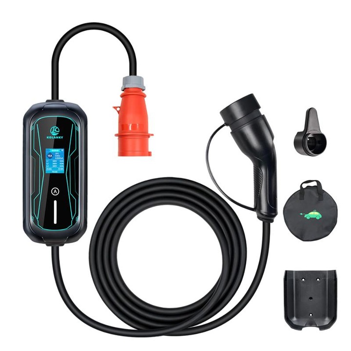 Statie de incarcare vehicule electrice 11 kW, interfata Type 2, cablu de incarcare 5m, protectie la suprasarcina, portabila