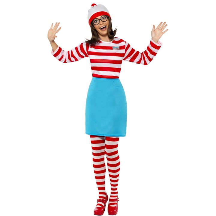 Дамски карнавален костюм Smiffys Where’s Wally 9985230 90-43, Wenda, 5 части, L, Многоцветен