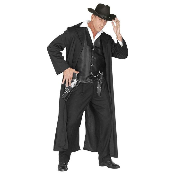 Costum de carnaval pentru bărbați Widmann 1173861 90-43, Bounty Killer, 2 piese, Vestă și pelerină, XL, Negru