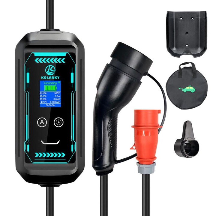 Incarcator rapid 11kW pentru vehicule electrice, Tip 2, 5m, control APP, portabil, protectie IP54