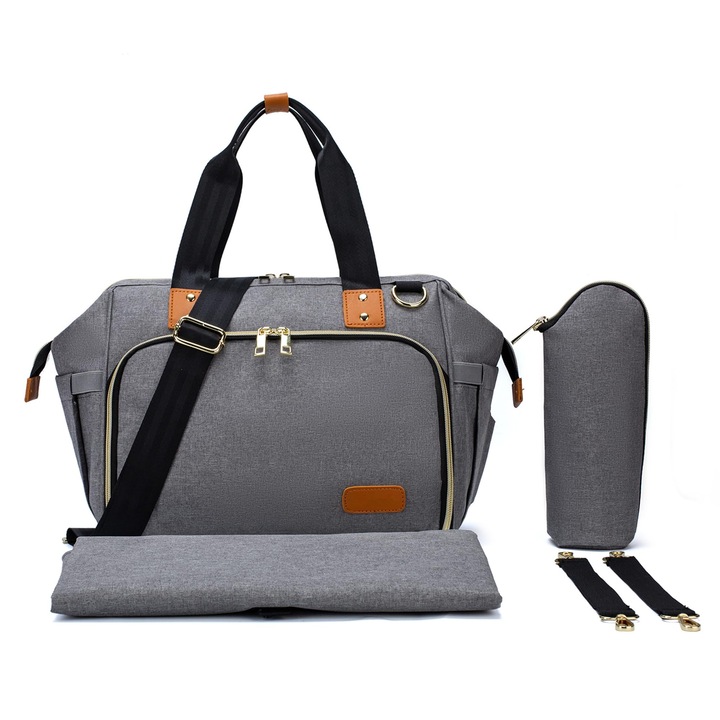 Geanta pentru scutece, Axcone, multifunctional, Gri, de umar