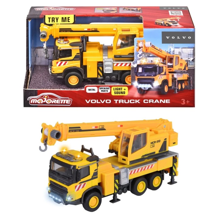 Camion cu macara Majorette, multicolor, 25x10x13cm, pentru copii 3-8 ani