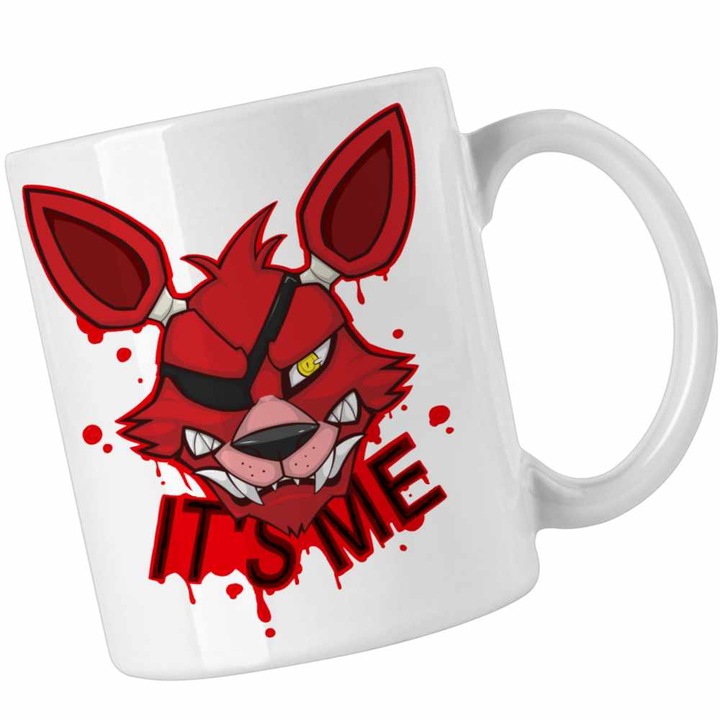 Cana ceramica Fnaf Foxy, 330ml, alba, set cu desen pe ambele fete