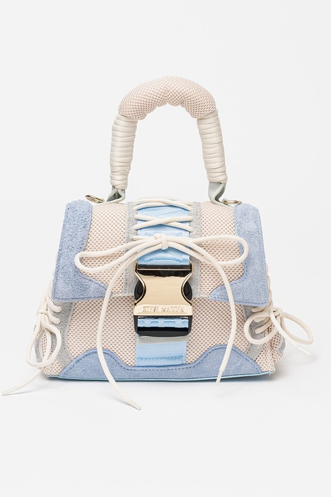 Steve Madden, Geanta de umar cu sireturi decorative Diego, Albastru pastel, Alb fildes
