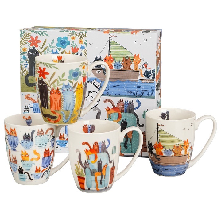 Set 4 Cani DUO, Lumea Pisicilor, portelan, 360 ml, colorat