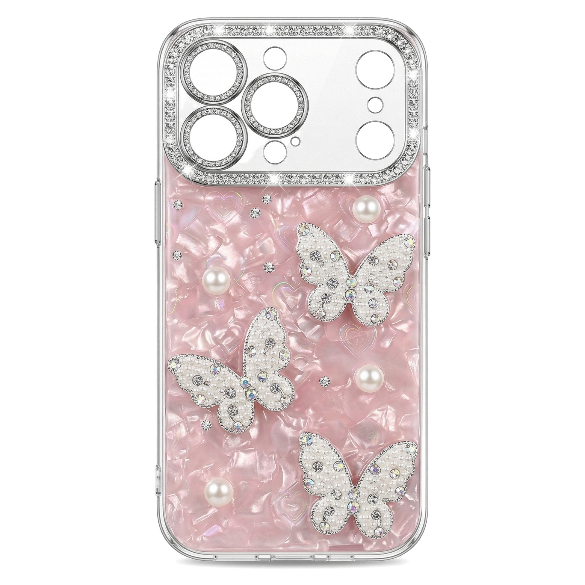 Husa pentru iPhone 17 Pro max, Cu Strasuri, Fundite si Perle, Sidef Roz, Antisoc, Top Favorite
