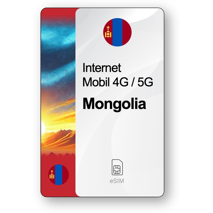 ESIM Internet Mongolia, valabil 7 zile, trafic 5 GB