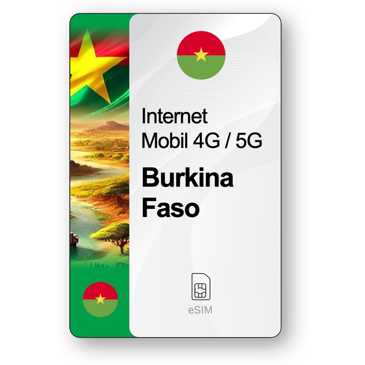 ESIM Internet Burkina Faso, valabil 30 zile, trafic 20 GB