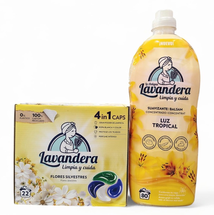 Капсула за пране, Lavandera, 4в1, 22 капсули, 22 изпирания, Омекотител Lavandera Luz Tropical 1, 76л 80 изпирания