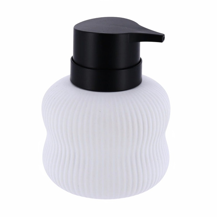 Dozator săpun Tendance 300 ml alb din gresie cu pompa neagră, formă rotundă
