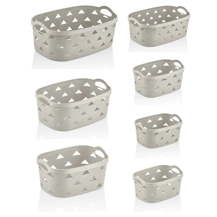 Set cosuri depozitare, din piele, Sungroup, 7 dimensiuni diferite, bej