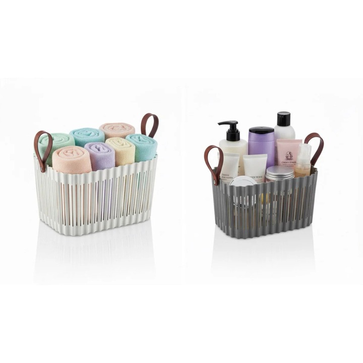 Cosuri depozitare, Sungroup, set 2 piese, 23x32x18cm, alb gri, 10l