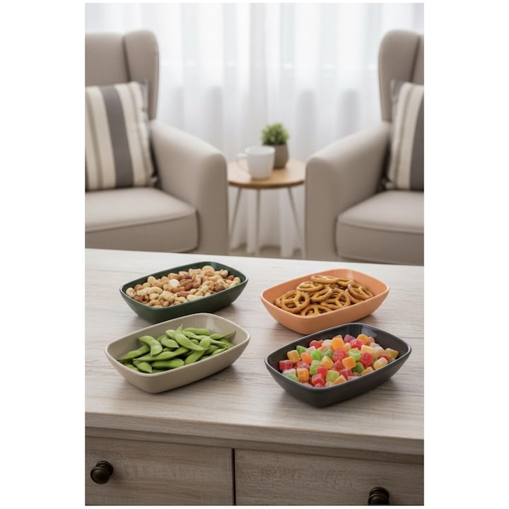 Bol patrat pentru mic dejun, Sungroup, 16x11x4cm, verde, somon, antracit, latte