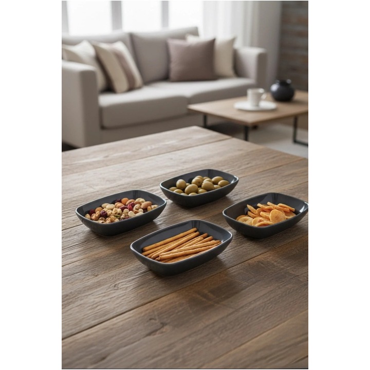 Bol patrat pentru mic dejun, Sungroup, 18x14x4cm, verde, set de 4 bucati