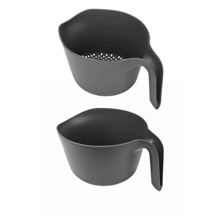 Set 2 piese, bol mixer si strecuratoare cu maner, Sungroup, 24x17.5x13cm, 26.5x20x13cm, gri