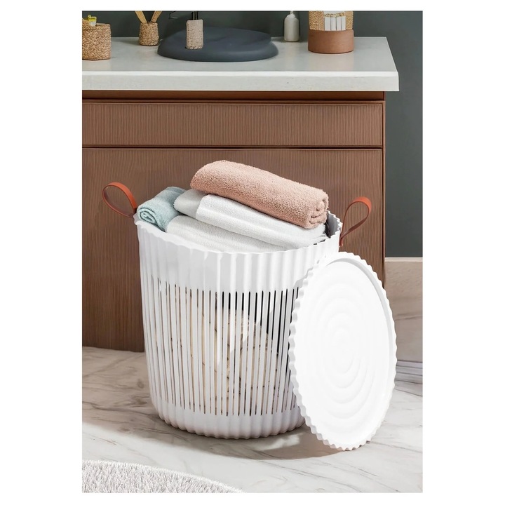 Cos pentru rufe cu capac, Sungroup, FLEXION, 33L, alb, 36x36x40cm