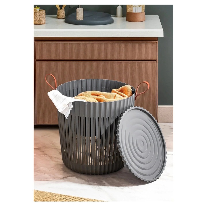 Cos pentru rufe cu capac, Sungroup, FLEXION, 33L, antracit, 36x36x40cm
