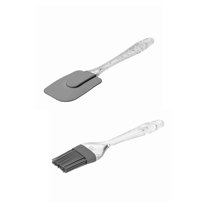 Set 2 piese spatula silicon 'M' si pensula silicon 'L', anthracit, 6x1x25cm, 4.5x1.5x22cm Sungroup