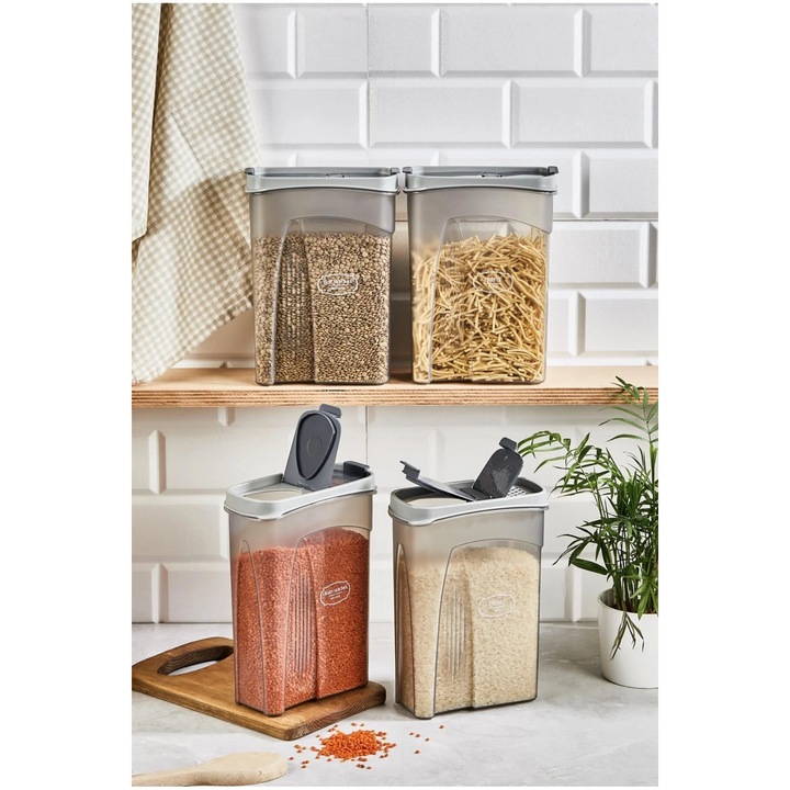 Élelmiszeres doboz, Sungroup, 4 részes készlet, 2400 ml, antracit, 23.5x17.5x6cm