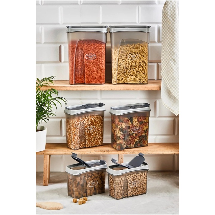 Sungroup 6 db-os élelmiszer tároló doboz szett, 2400ml, 1700ml, 1200ml, antracit