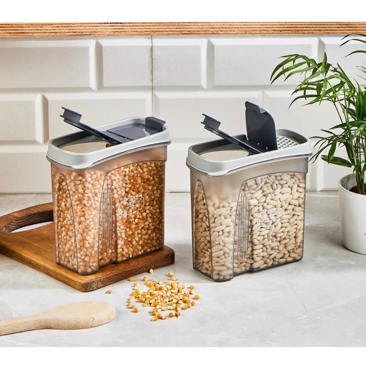 Élelmiszertartó doboz, Sungroup, 2 részes készlet, 1.7 liter, 7x15x17cm, antracit